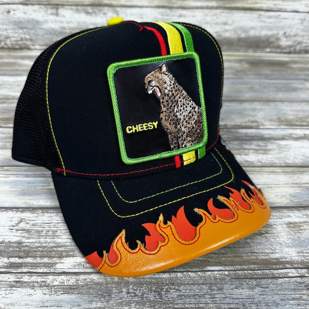 Goorin Bros Animal Trucker Snapback Hat‎ Cap Dangerously Cheesy Cheetah Black